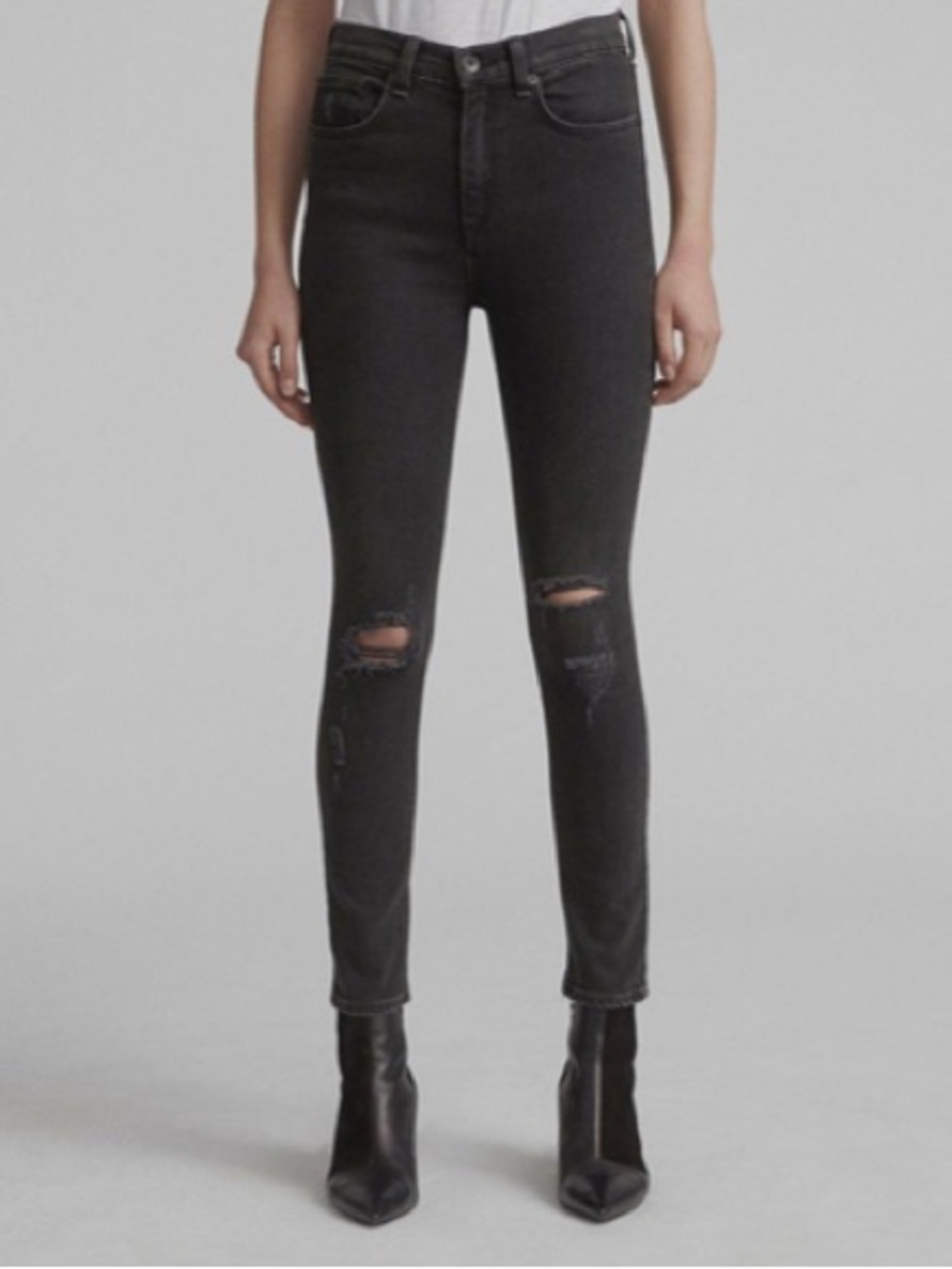 rag & bone Black High-Rise Distressed Skinny Jeans